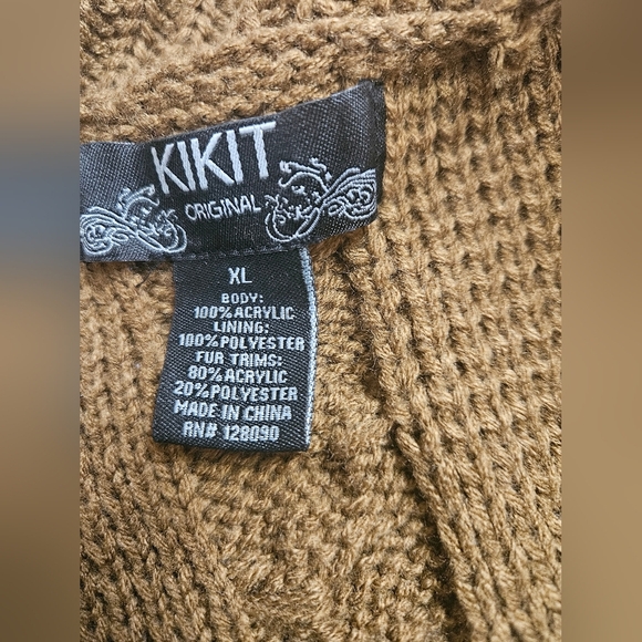 Kikit Women's Size XL, Faux Fur Knit Sweater Vest Open Tie Front Plush Brown. - Picture 6 of 7